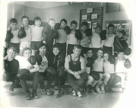 Boxing trainer Michael "Coach Mike" Kozlowski with his young students.