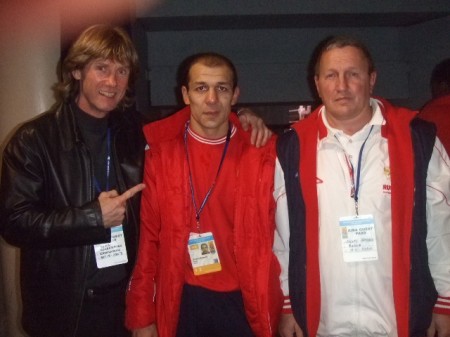 Boxing trainer Michael "Coach Mike" Kozlowski with Andrey Balanov and his coach, "Outstanding Boxing Coach of Russia" Valery Alekseev.