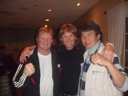 (left to right) Sergey Kudrayvtsev, Boxing trainer Michael "Coach Mike" Kozlowski, Bolat Mankenov