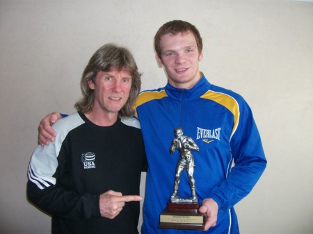 Boxing trainer Michael Kozlowski and his student Yegor Plevako with the Sugar Ray Robinson Award for most outstanding open boxer of Daily News Golden Gloves 2011!