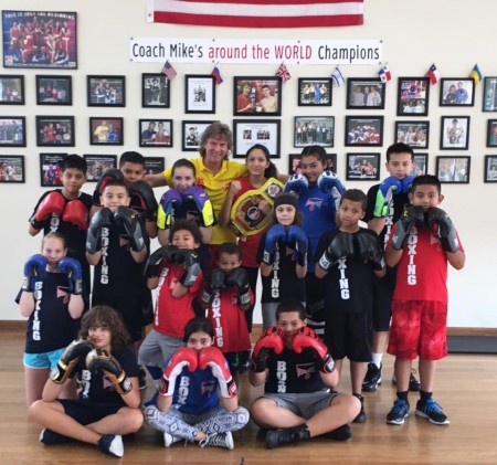 Boxing Coach Mike's with his students