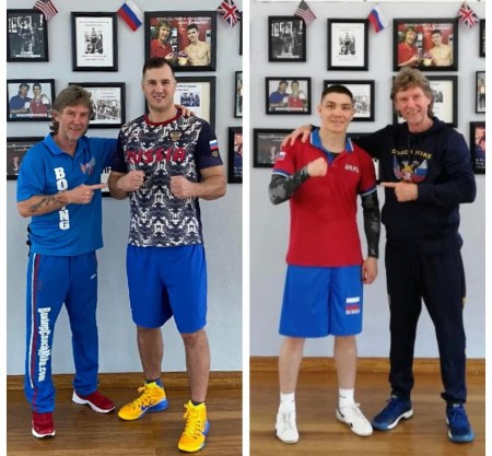 Vladimir Ivanov and Dmitry Noskov with Boxing Coach Mike Kozlowski.